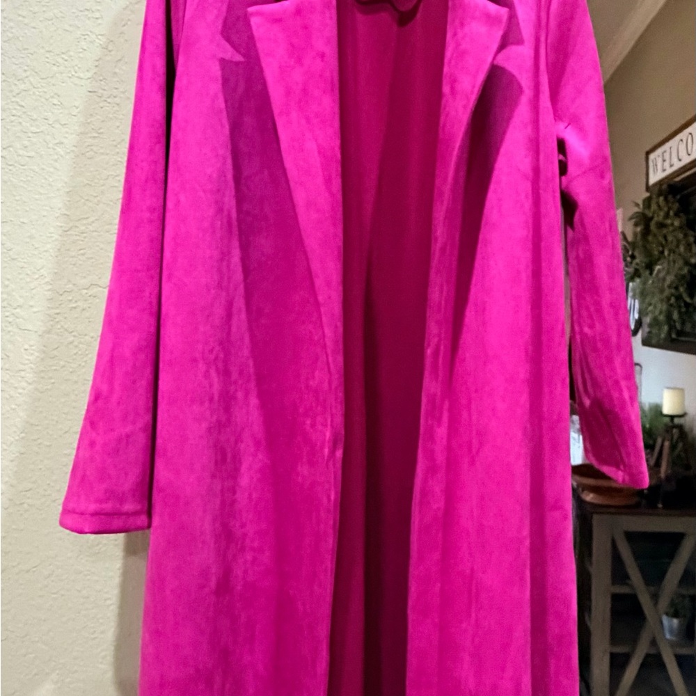 ✨ Love Poem Los Angeles Magenta Faux Suede Duster Coat – Size L